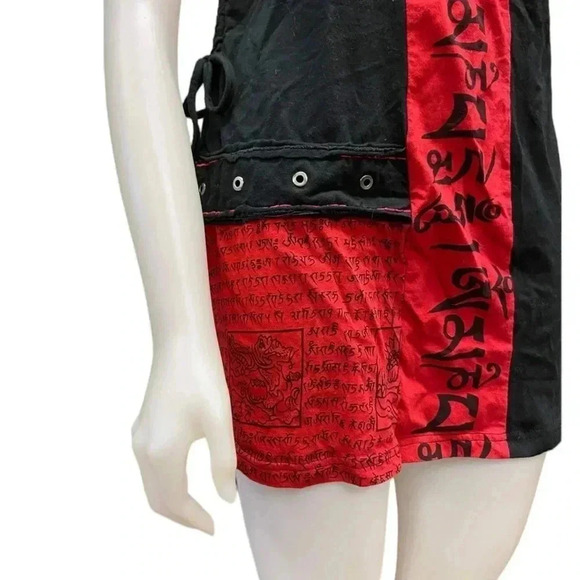 Leopards & Roses Made In Nepal Black Red Mini Sleeveless Dress Size Medium - Picture 5 of 15